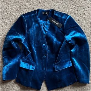 Allegra K Women's Deep Blue Velvet Blazer